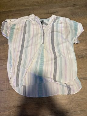 Jones New York Pastel Multi-Striped V-Neck Blouse